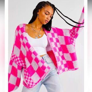 Free People Pink and White Checkered Women's Sweater